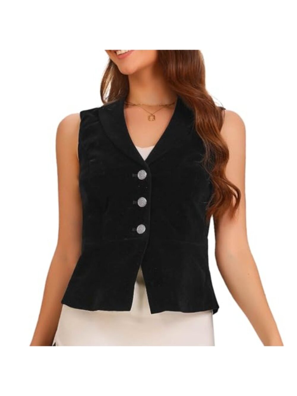 Women's Velvet Sleeveless Lapel V Neck Blazer Vest